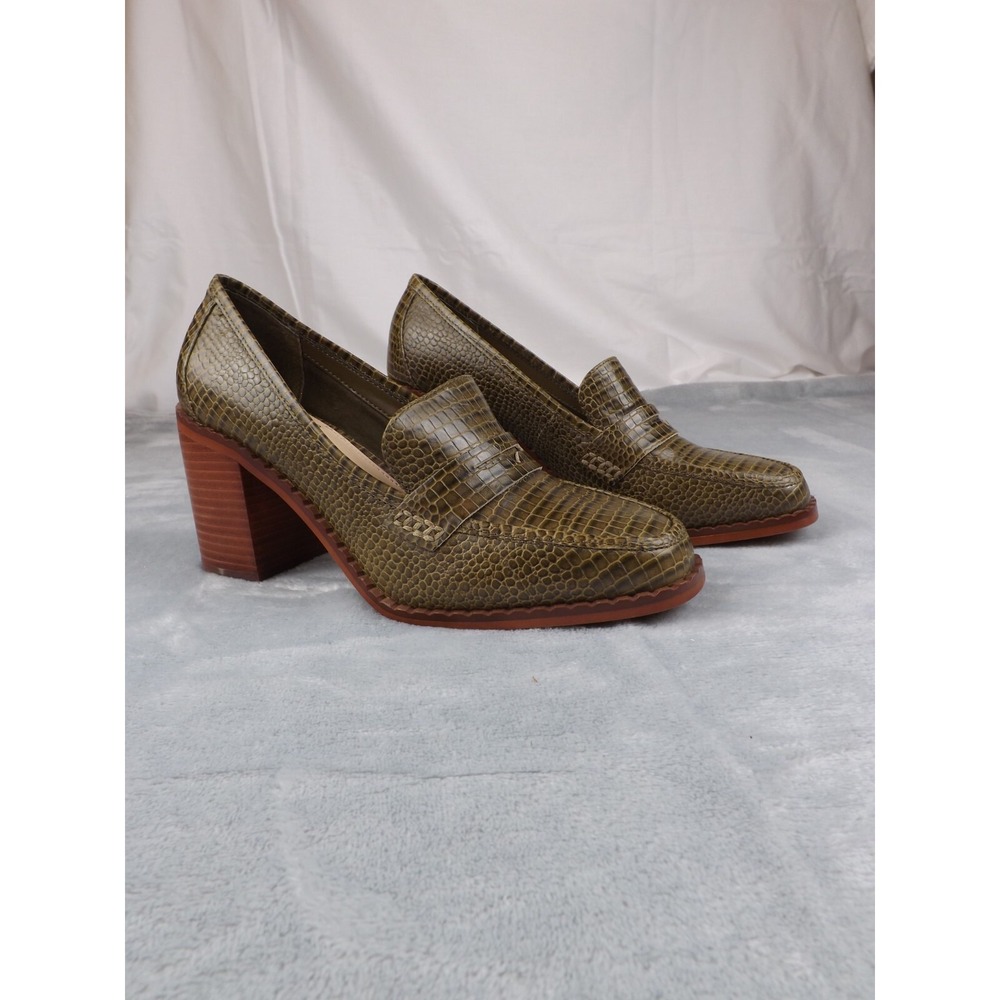 Vince Camuto Carigina High Heel Loafers New Women's Sz‎ 9.5 Faux Croc Dk Green